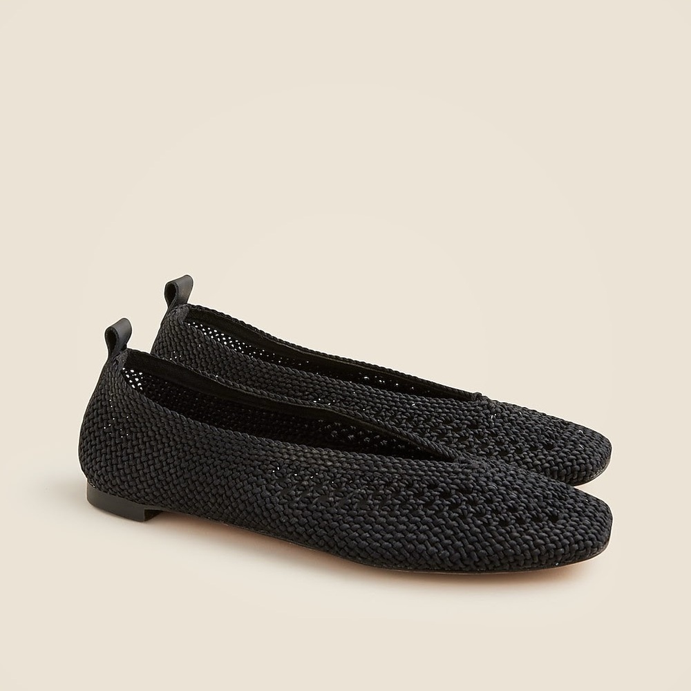 J. Crew Black Square-toe crochet ballet flats, size 9 BNIB